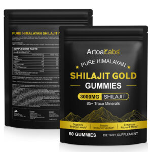 ArtoaLabs 60 Gummies Dietary Supplement 3000mg Pure Himalayan Shilajit Gummies for Enhances Focus Mood