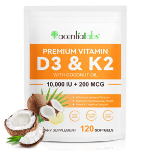 Acentiallabs Plant Extract Vitamin D3 K2 Softgel Enhances Immune Function Vitamin D3 K2 Supplement Vitamin D3 & K2 Softgels